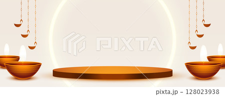 shubh diwali festival banner with 3d podium platform and neon frame shubh diwali festival banner with 3d podium platform and neon frame 128023938