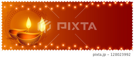shubh deepavali festival banner with text space and oil lamp vector 128023992