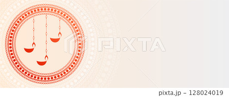 happy diwali event banner with text space and hanging diya happy diwali event banner with text space and hanging diya 128024019