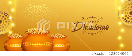 premium happy dhanteras greeting banner with golden pot and glowing light premium happy dhanteras greeting banner with golden pot and glowing light 128024062