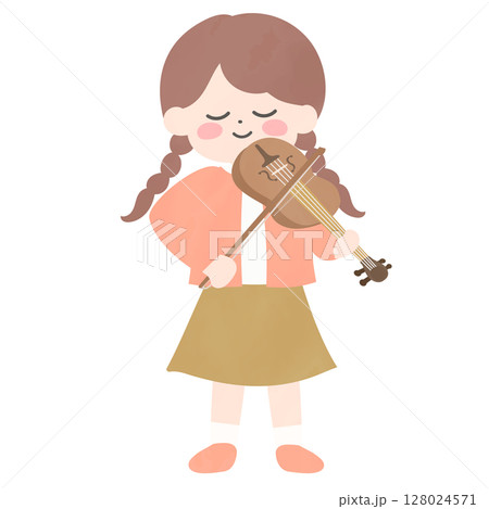 バイオリンを弾く女の子のイラスト 128024571