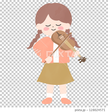 バイオリンを弾く女の子のイラスト 128024571