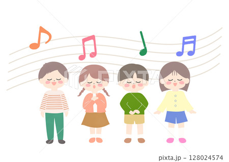 楽しく歌をうたう子どもたちの全身イラスト 128024574