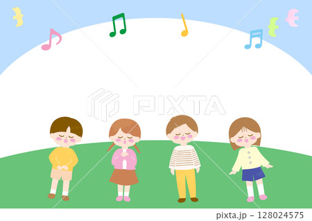 外で元気に歌う子どもたちのイラスト 128024575