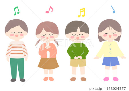 楽しく歌をうたう子どもたちの全身イラスト 128024577