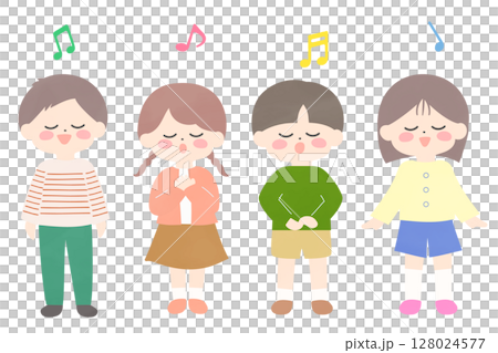 楽しく歌をうたう子どもたちの全身イラスト 128024577