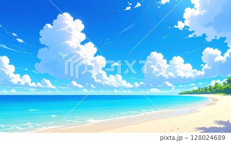 青い海と白い砂浜のビーチ アニメ風 青い海と白い砂浜のビーチ アニメ風 128024689
