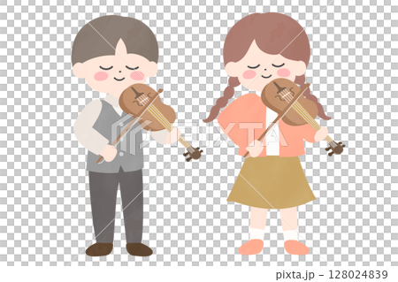 Illustration of a boy and girl playing the violin side by side 128024839