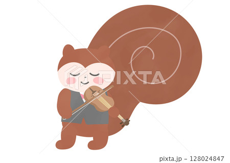 バイオリンを弾くかわいいリスのイラスト 128024847
