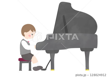 ピアノを弾く男の子のかわいいフラットイラスト 128024912