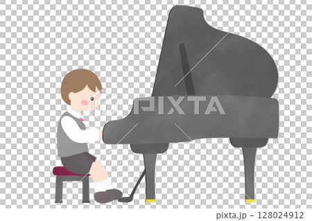 ピアノを弾く男の子のかわいいフラットイラスト 128024912