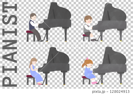 ピアノを弾く人々のイラストセット 128024913