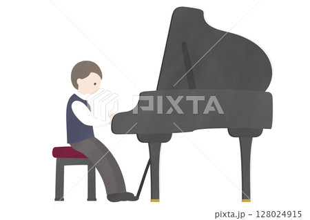ピアノを弾く若い男性のフラットイラスト 128024915