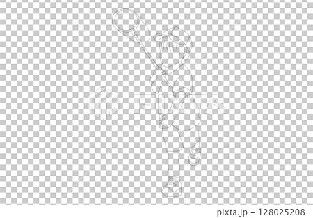 一個男孩拿著蝴蝶網奔跑的線條畫插圖 128025208