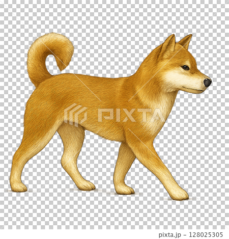 正面を向いて歩く柴犬のイラスト 128025305
