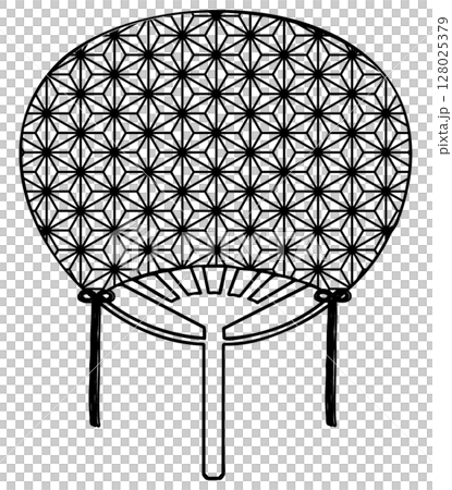 シンプルなうちわのイラスト 麻の葉 モノクロ シンプルなうちわのイラスト 麻の葉 モノクロ 128025379