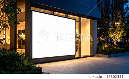 夜の照明に照らされたモダンなアクリル看板 128025514