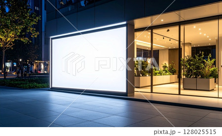 夜の照明に照らされたモダンなアクリル看板 夜の照明に照らされたモダンなアクリル看板 128025515