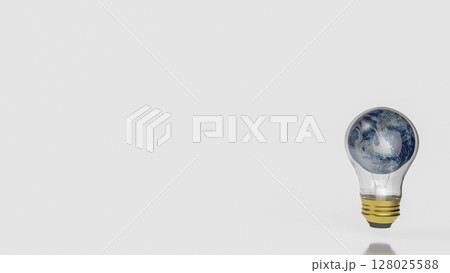 The Earth in Light bulb on black background fo Eco or energy concept 3d Rendering. 128025588