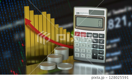 The Calculator and coins for Business concept 3d Rendering. 128025591