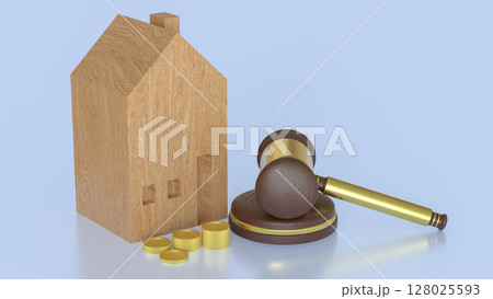 The House wood and Hammer for property law or Building concept 3d Rendering. 128025593