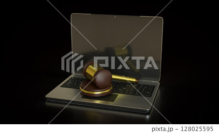 The Hammer Law on Laptop for Technology concept 3d Rendering. 128025595