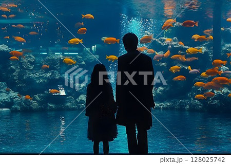 Family Silhouettes at Aquarium 128025742