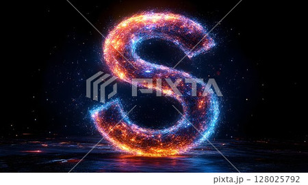 Illuminated Letter S on a Dark Background 128025792