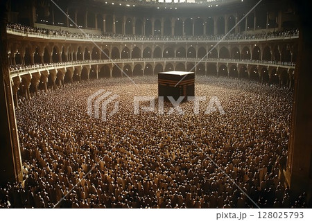 Hajj pilgrims praying in Masjid al-Haram 128025793