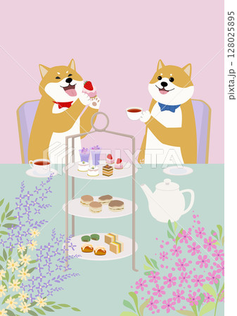 しば犬のアフタヌーンティー 128025895