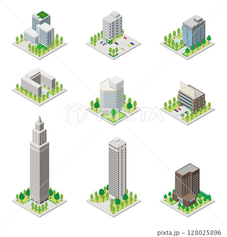 建物の立体的なイラスト. アイソメトリック画法. 128025896