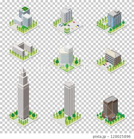 3D illustration of a building. Isometric drawing. 128025896