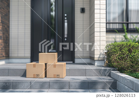 置き配 荷物 玄関前 128026113
