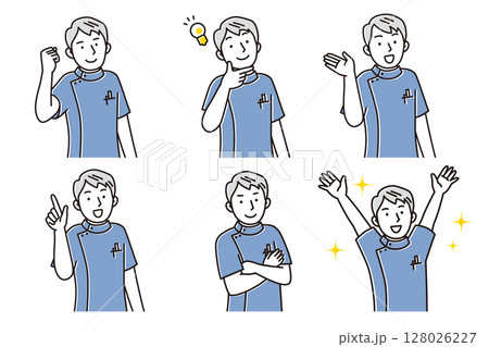 笑顔でポーズする若い男性看護師のセットイラスト 笑顔でポーズする若い男性看護師のセットイラスト 128026227