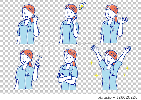 Set illustration of a young female nurse posing with a smile 128026228