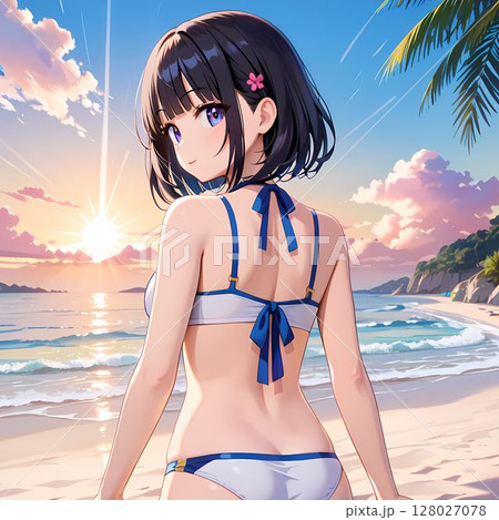 ビーチにいる水着の女性のイラスト素材 [128027078] - PIXTA