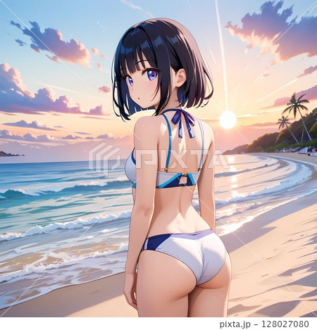 ビーチにいる水着の女性のイラスト素材 [128027080] - PIXTA