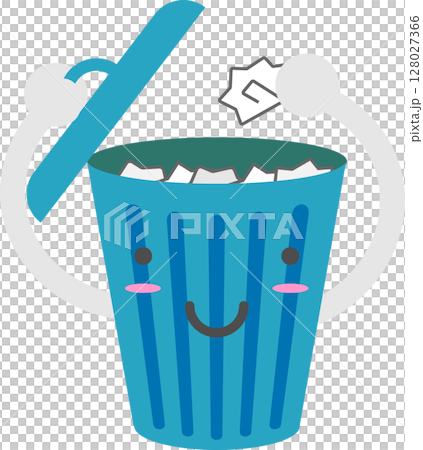 かわいいゴミ箱にゴミを捨てるごみ箱キャラクターのイラスト 128027366