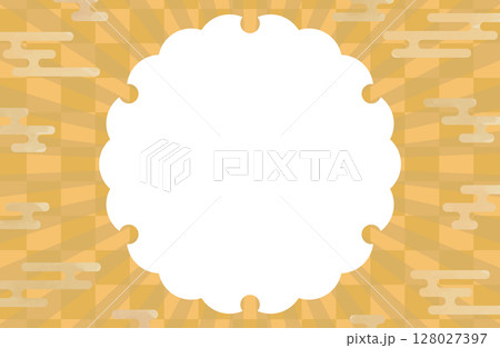 和風金色の雪輪フレーム背景素材ベクターイラスト 128027397