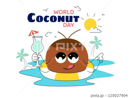World Coconut Day Vector Illustration on September 2nd featuring Coconut Trees, Flowers, Tropical Leaves, and a Beach in a Flat Style Background World Coconut Day Vector Illustration on September 2nd featuring Coconut Trees, Flowers, Tropical Leaves, and a Beach in a Flat Style Background 128027904