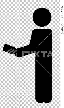 Silhouette icon of a person standing sideways with a smartphone in front of them 128027920