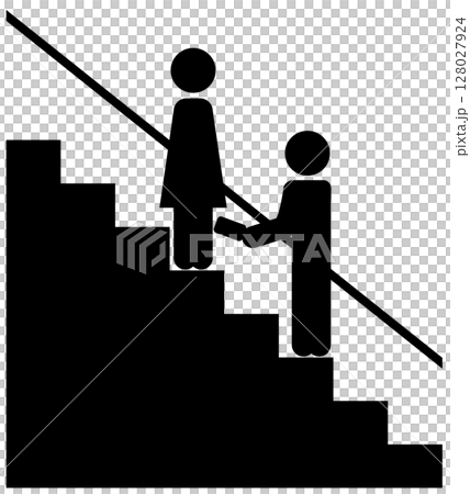 エスカレーターで女性のスカート内を盗撮する人のシルエットアイコン 128027924