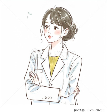 白衣を着た医者、医師、専門家のイラスト素材、 128028236