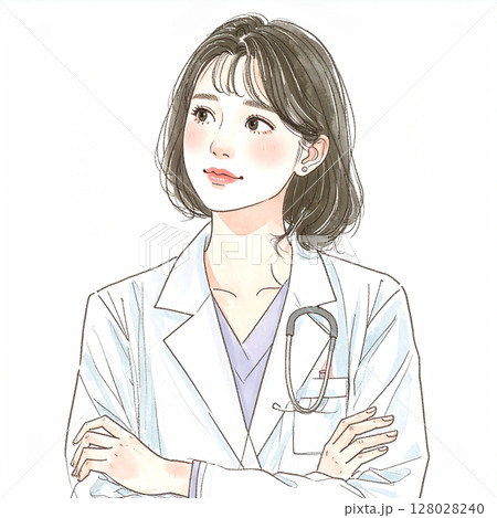 白衣を着た医者、医師、専門家のイラスト素材、 128028240