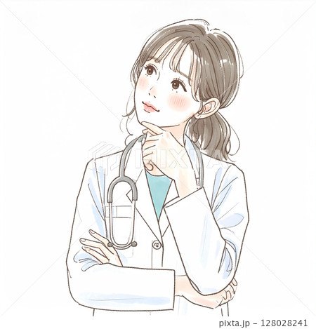 白衣を着た医者、医師、専門家のイラスト素材、 128028241