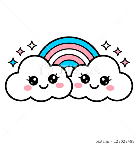 Kawaii Clouds with Transgender Rainbow and Sparkles 128028489