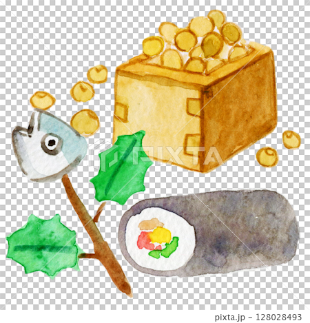 水彩イラスト　手描きイラスト  節分イメージ 128028493