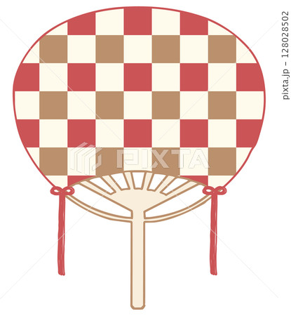 シンプルなうちわのイラスト 市松模様 レッド 128028502