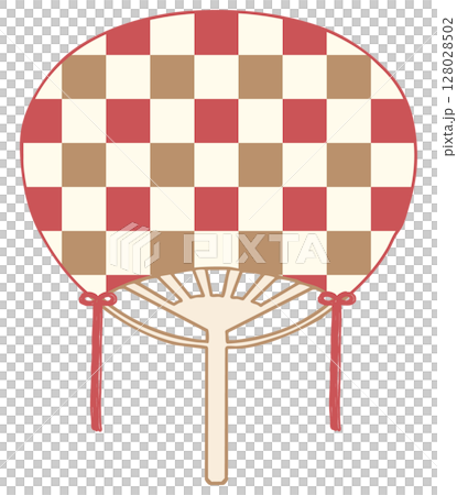 シンプルなうちわのイラスト 市松模様 レッド 128028502