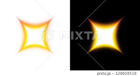 透明背景と黒背景に輝くオレンジの発光スター形状 128028518